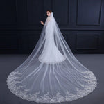Wedding Veil Lace Edge Long Luxurious Bridal Veil, Applique Sequins White/Ivory Veil With Comb, Cathedral One-Layer 3M/4M/5M