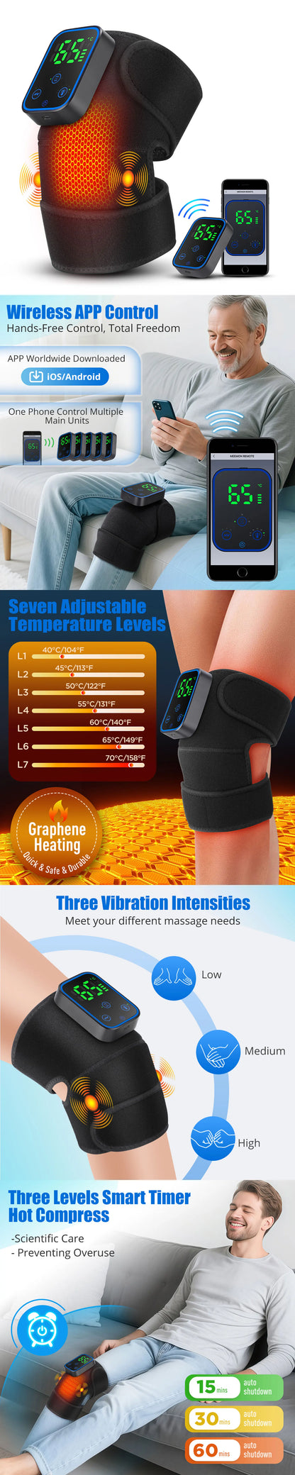 Electric Heated Vibration Knee Massage Pad, 3 in 1 Massager for Shoulder Elbow, Hot Compress Thermal Joint Brace Muscle Relaxation