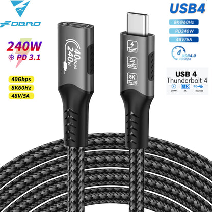 8K USB C 4 Extension Cable, Fast Charging Cable Extender, Male to Female Type C UHD Video 40Gbps 240W PD3.1 with Thunderbolt 4/3
