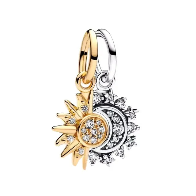 New Fashion 925 Sterling Silver Romantic Starry Sky Moon Sun Stars Pendant Fit Original Charms Bracelet Women Jewelry Gift