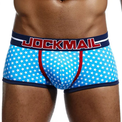 Male Panties, Breathable Boxers, Cotton Men Underwear, U convex pouch Sexy Underpants, Printed leaves Homewear Shorts, JOCKMAIL