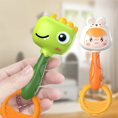 Cartoon Rattle, Newborn Sensory Grasp Toy, Chew-Safe Early Ed Handbell for Xmas & Bday Bite and Chew Toy Festival Gifts