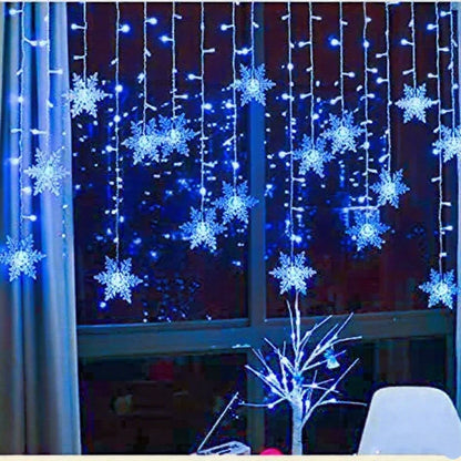 3.2M Christmas Snowflake Curtain String Lights, Indoor Christmas Light, Wedding Home Party New Year LED Xmas Lamps, Eave Decoration