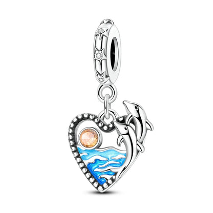 PAMELA 925 Sterling Silver Sea Turtle Starfish Blue Charm Dolphin Octopus Shell Bead For Original Charms Bracelets Ocean Jewelry