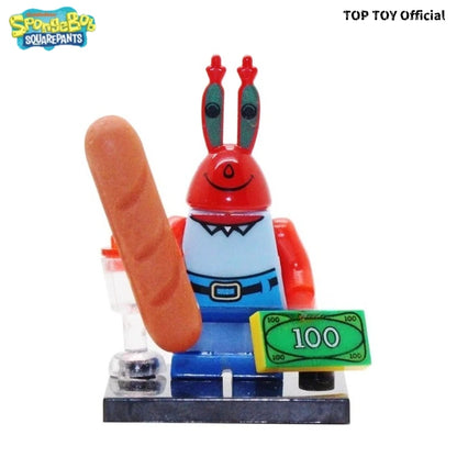 SpongeBob SquarePants Big Star Krabby Patty Burger King Anime People Cartoon Anime Small Particle People Assembly Toy Model Gift