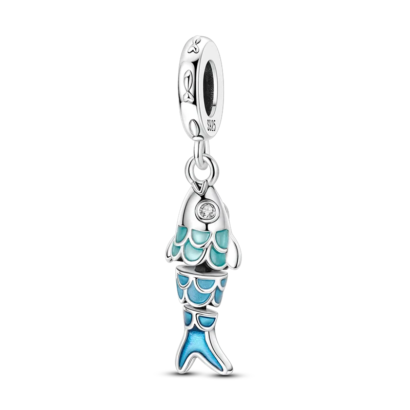 PAMELA 925 Sterling Silver Sea Turtle Starfish Blue Charm Dolphin Octopus Shell Bead For Original Charms Bracelets Ocean Jewelry