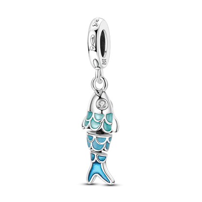 PAMELA 925 Sterling Silver Sea Turtle Starfish Blue Charm Dolphin Octopus Shell Bead For Original Charms Bracelets Ocean Jewelry
