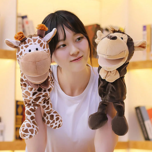 Cartoon Animal Hand Puppet Parent-child Game Doll, 35cm, Stuffed Gaming Doll, Lion Elephant Pig Appease Toys, Birthday Gifts For Children