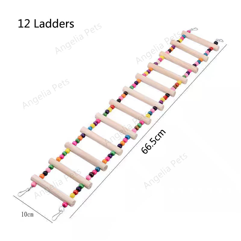 Natural Wood Birds Pets Parrots Ladders Climbing Toy Hanging Colorful Balls Parrot Swing Toys for Conures Parakeets Cockatiels