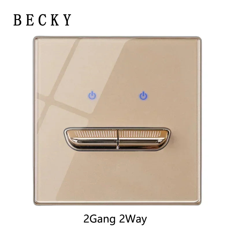 Gold Tempered Glass Wall Switch Panel LED European 16A Socket Retro Toggle Light Switch EU UK Standard 2USB Socket 1Gang-4Gang