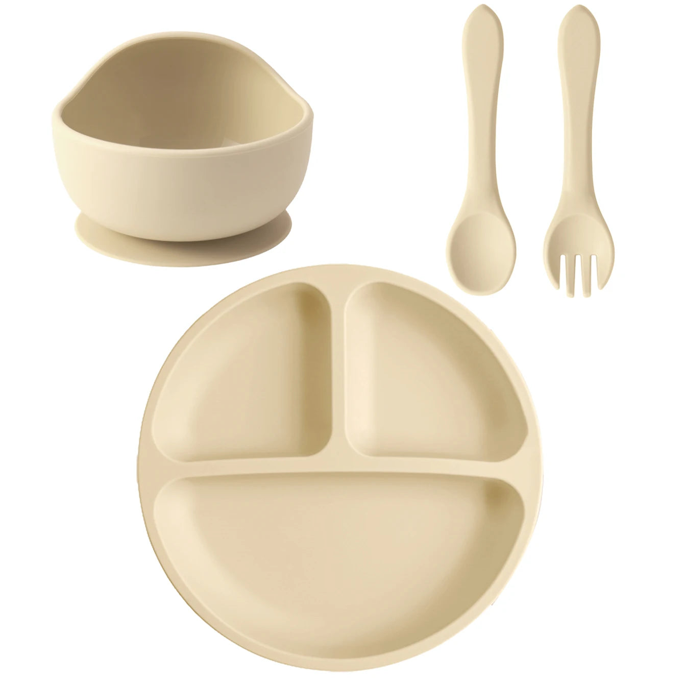 4PCS Baby Silicone Feeding Set Suction Dishes Plate Spoon Fork BPA Free Sucker Bowl Toddler Training Tableware Essentials