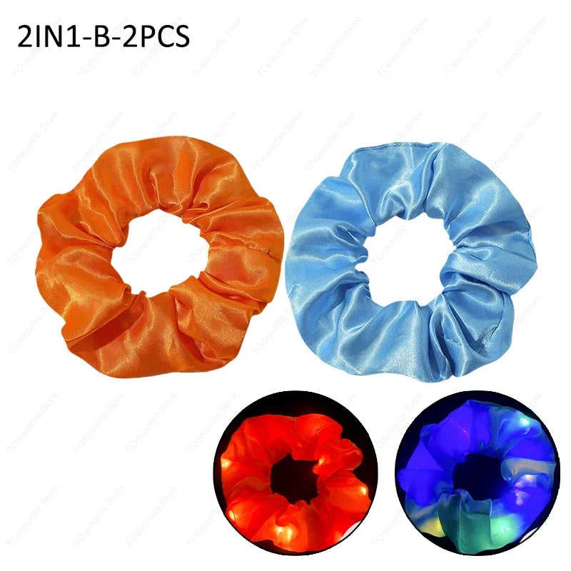 LED Luminous Scrunchies Hairband Women Glowing Elastic Hair Tie Hair Rope Girl Glow in the Dark Party Supplies Hair Accessory