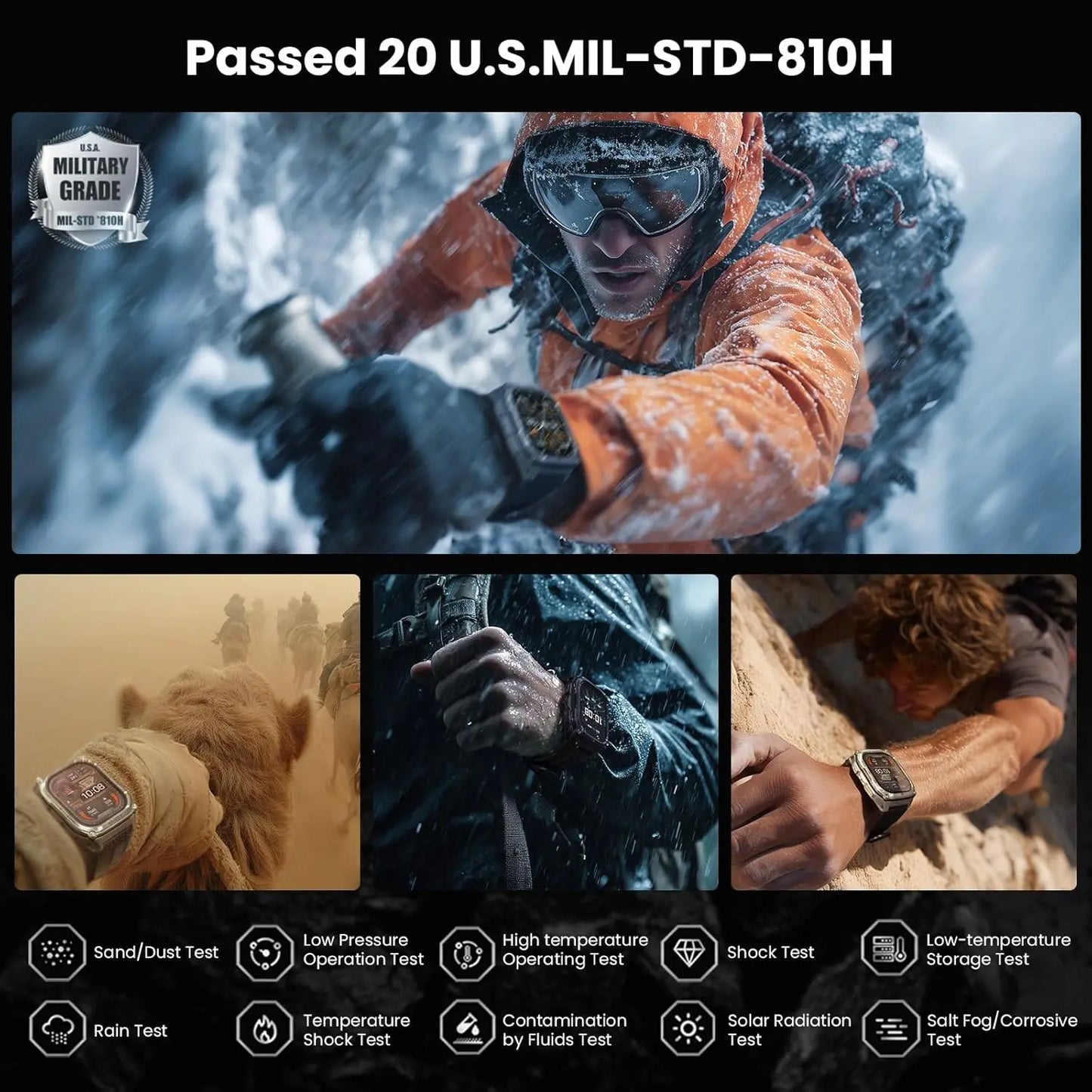 2026 Military outdoor SmartWatch Fitness Clock Men 2.01 inch AMOLED Screen 1400mAh Battery Flashlight Call Waterproof Smart Band