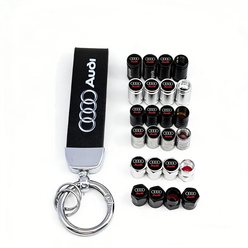 Anti-Rust Car Tire Valve Stem Caps Suede Keychain For Audi Sline A3 A1 A4 A6 B8 A5 B7 C7 A7 A8 B9 B6 C6 R Auto Wheel Accessories