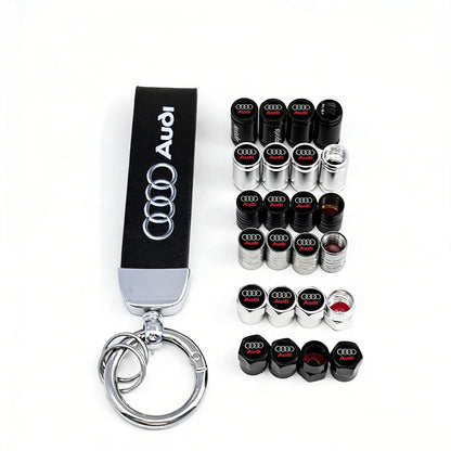 Anti-Rust Car Tire Valve Stem Caps Suede Keychain For Audi Sline A3 A1 A4 A6 B8 A5 B7 C7 A7 A8 B9 B6 C6 R Auto Wheel Accessories