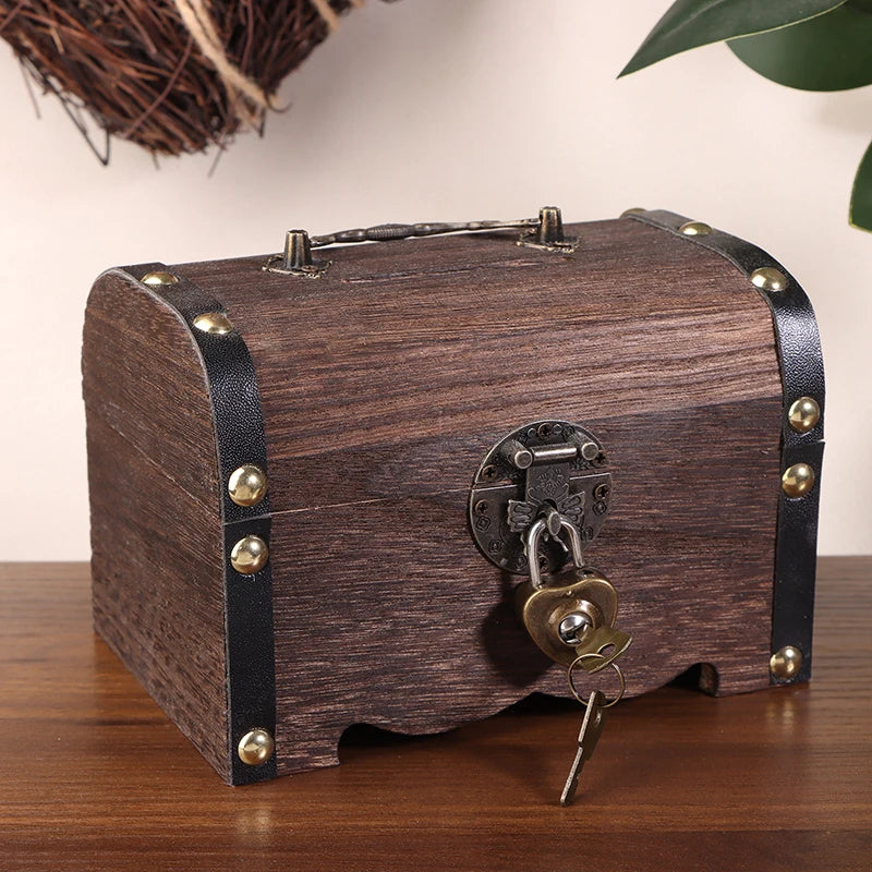 Classic Treasure Chest Savings Box with Secure Lock for Home Ornamentation