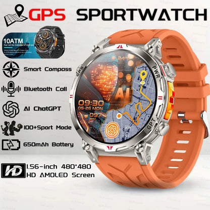 2026 New Outdoor GPS Sports Smartwatches Men Compass 10ATM Waterproof 24/7 Health Monitoring ChatGPT Bluetooth Call Smart Watch