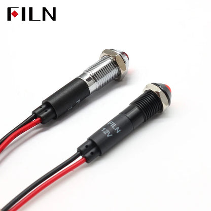FILN 8mm LED Light Panel Mounted Raised Head LED Light Panel Black Metal Shell Mini 12V 24V 110V 220V With 20cm Cable