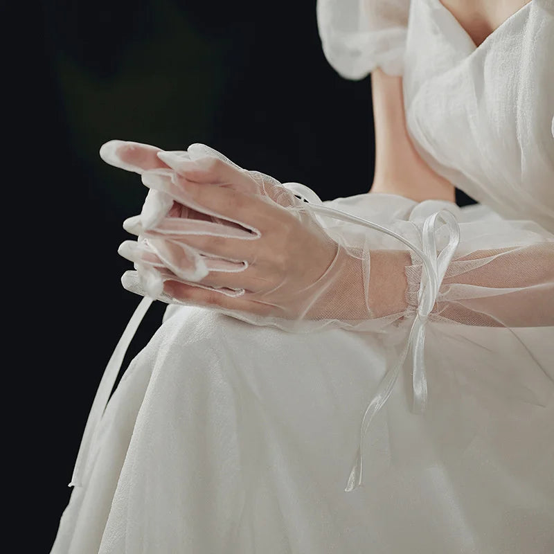 Sexy Transparent Black White Mesh Tulle Glove, Spring Summer Thin Short Glove, Party Dancing Dress Wedding Glove, Lolita New