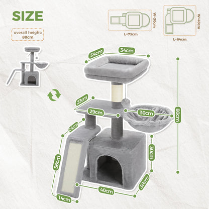 Cat tree, Cat Tower for Indoor Cats, 2 Styles Cat Activity Tree with Cat Scratching Posts, Big Hammock and Removable Top Perch Grey