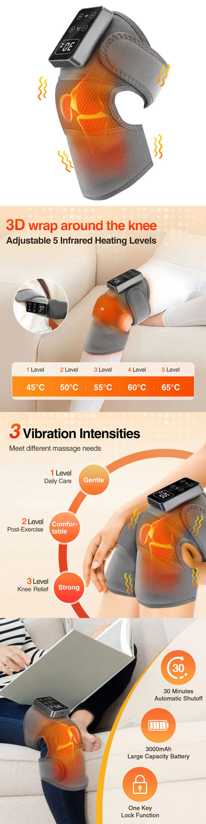 Electric Heated Vibration Knee Massage Pad, 3 in 1 Massager for Shoulder Elbow, Hot Compress Thermal Joint Brace Muscle Relaxation