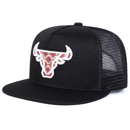 Unisex Ox Head Embroidery Hip-hop Net Hats Spring Summer Outdoor Adjustable Casual Baseball Caps Sunscreen Hat Cap