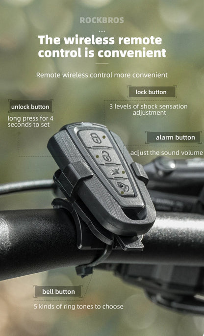 ROCKBROS Bicycle Bell Type-C Vibration Anti-Theft Electric Bike Alarm Horn with Wireless Remote Control Security Alarm System