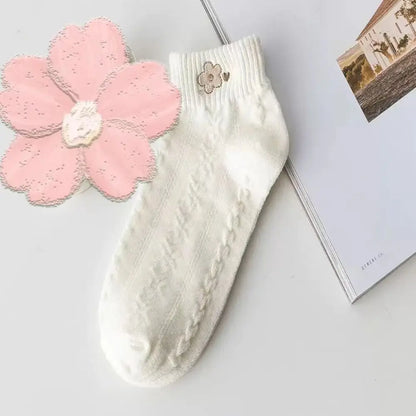 Cotton Women's Socks Frilly Ruffle Socks Spring Summer Casual Ankle Short Boat Socks Loose Knit Solid Color Mid-Calf Socks
