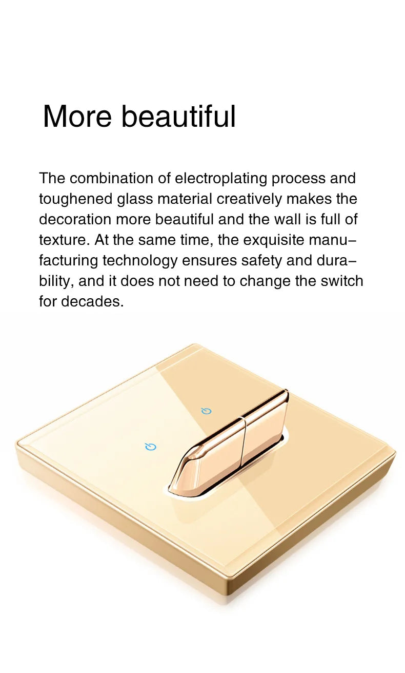 Gold Tempered Glass Wall Switch Panel LED European 16A Socket Retro Toggle Light Switch EU UK Standard 2USB Socket 1Gang-4Gang