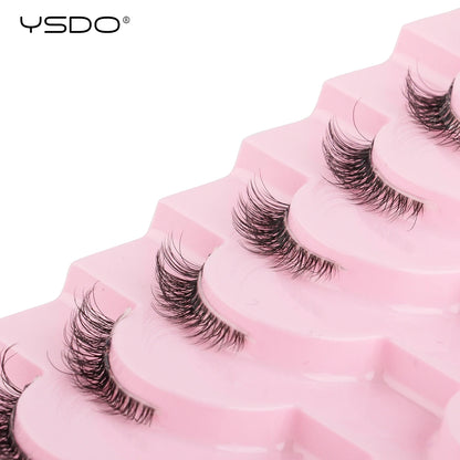 YSDO 5/10 Pairs Half Lashes Cat Eyelashes Soft Natural Clear Band False Lashes Natural Wispy Faux 3d Mink Eyelashes Makeup Tools