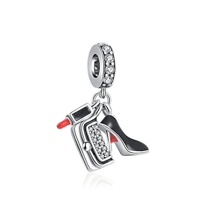 Pink Bead Bag Perfume Lipstick high heels Pendant fit Original Bracelet Accessories DIY Jewelry Women 925Silver Gift Trunk Charm