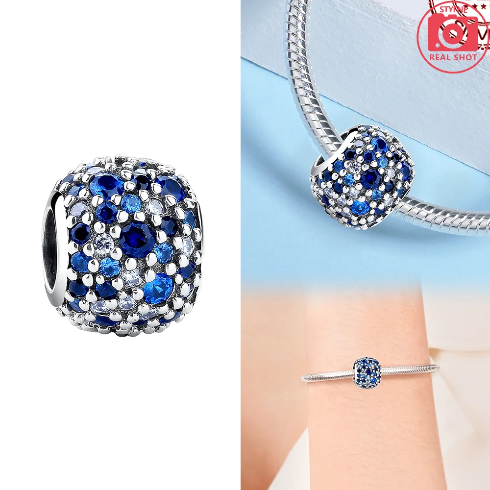 Charms 925 Silver Blue Original Stars Heart Zircon Chameleon Panda Glass Beads Fit Bracelet Jewelry Women Diy Accessories