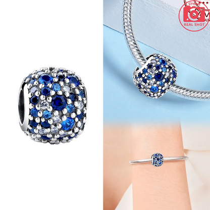 Charms 925 Silver Blue Original Stars Heart Zircon Chameleon Panda Glass Beads Fit Bracelet Jewelry Women Diy Accessories
