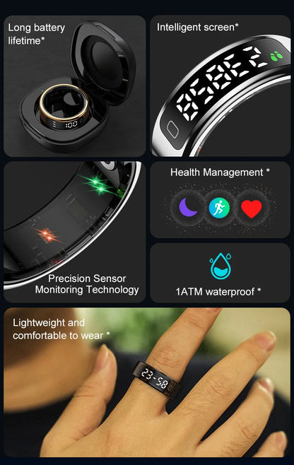 R11C Smart Ring, Men Women, Display Screen Gesture Swipe Video Smartring Waterproof Heart Rate Sleep Monitor Qring for Android IOS