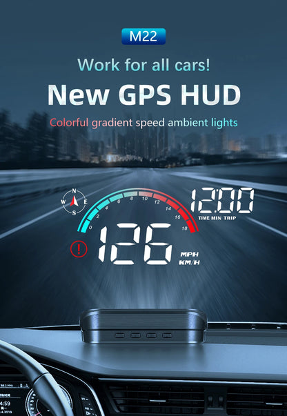 Car HUD, Head Up Display, Universal Digital GPS Speedometer, HD LCD Projection On Glass Windshield Projector for All Cars, M22