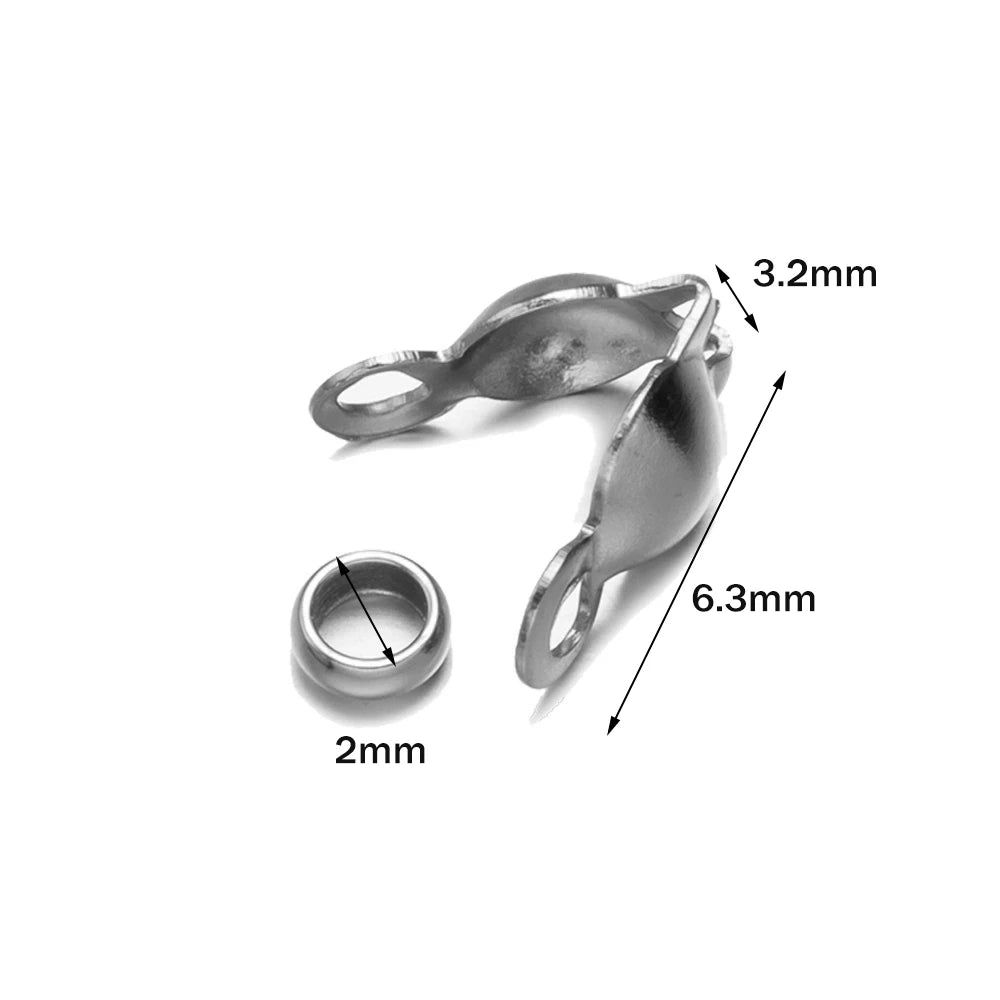 50pcs Stainless Steel Crimp Bead Tips Knot Covers Clamshell Fold-Over Bead Tips with 50pcs End Caps for Jewelry Making Craft DIY
