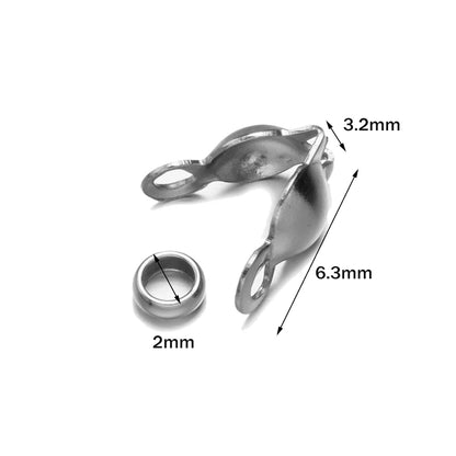 50pcs Stainless Steel Crimp Bead Tips Knot Covers Clamshell Fold-Over Bead Tips with 50pcs End Caps for Jewelry Making Craft DIY