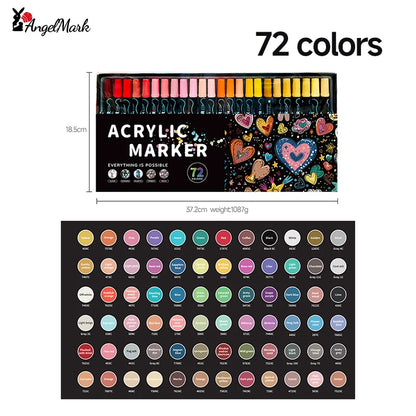 Acrylic Marker Pen, Double Headed Waterproof Art Painting Supplies, School Stationary, Graffiti Drawing 12-72 Colors, ANGEL MARK