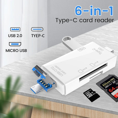 6 in 1 Otg Type C Card Reader Usb 2.0 TF Mirco SD Smart Memory Flash Drive Adapter Micro Mobile Phone Accessories