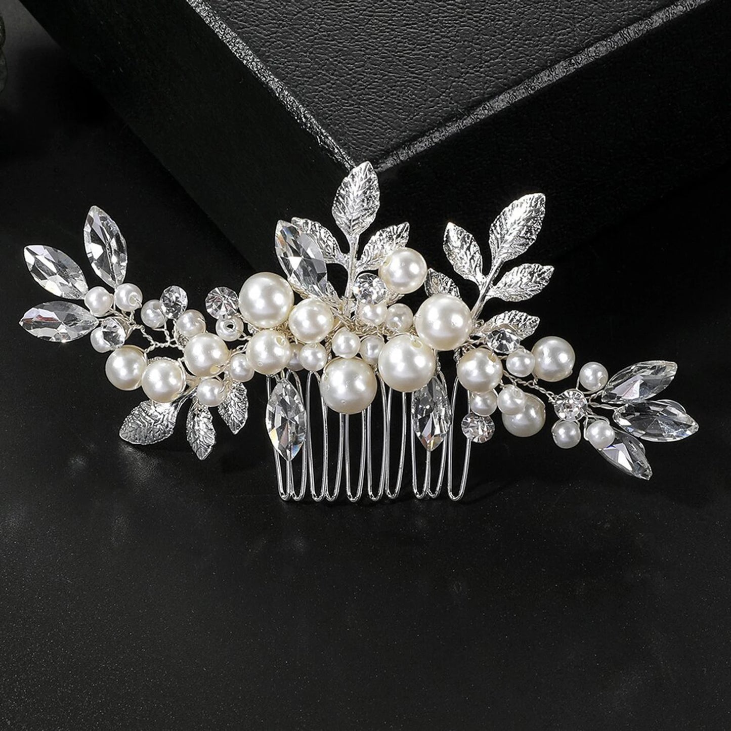 Crystal Pearl Hair Comb Clip Pin Alloy Leaf Hair Comb Handmade Headband Tiara For Women Bride Wedding Hair Accessories Jewelry