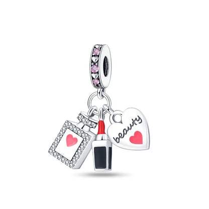 Pink Bead Bag Perfume Lipstick high heels Pendant fit Original Bracelet Accessories DIY Jewelry Women 925Silver Gift Trunk Charm