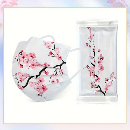 10pcs Romantic Floral & Starry Sky Print Face Masks for Women, 3-Layer Woven Polypropylene, Elastic, Breathable & Sun-Protective