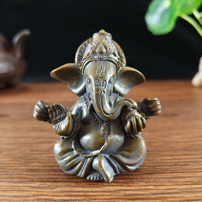 Bronze Color Lord Ganesha Statue, Buddha Ornaments, Elephant Hindu God Sculpture Figurines For Home Office Decoration, Buddha Statues