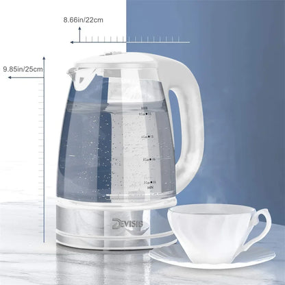 2Liter, Electric Glass Kettle, 2200W Fast Boil Temp Control Keep Warm 4H Auto Shut-Off Boil-Dry Protection for Coffee & Tea, DEVISIB