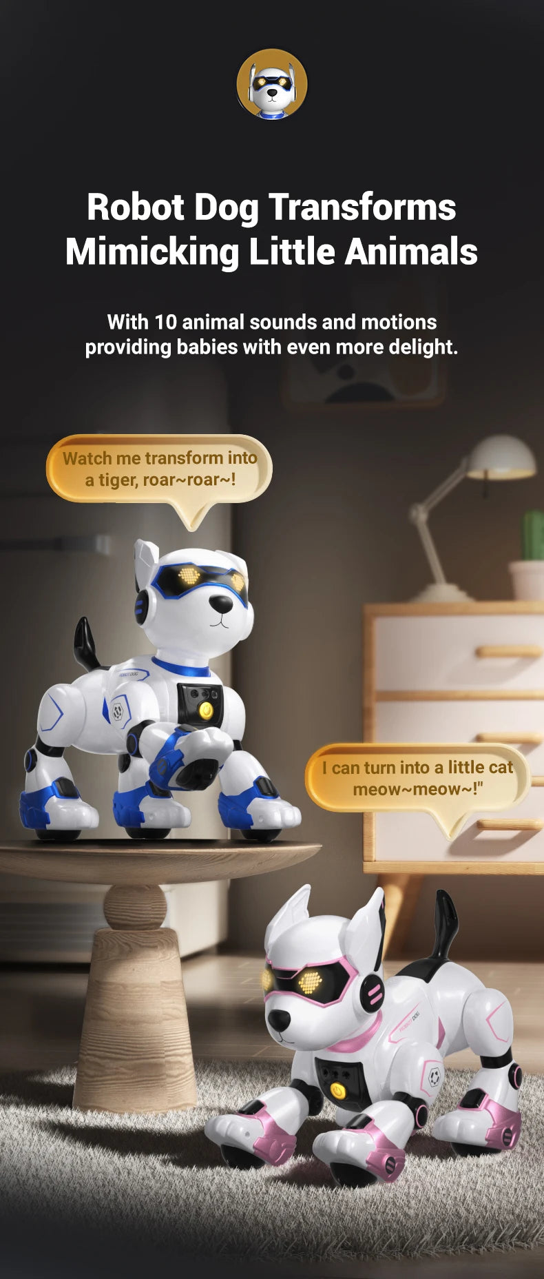 Funny RC Robot Electronic Dog Stunt Dog Voice Command Programmable Touch-sense Music Song Robot Dog for Boy Girls Children Toys
