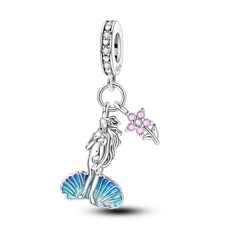 PAMELA 925 Sterling Silver Sea Turtle Starfish Blue Charm Dolphin Octopus Shell Bead For Original Charms Bracelets Ocean Jewelry