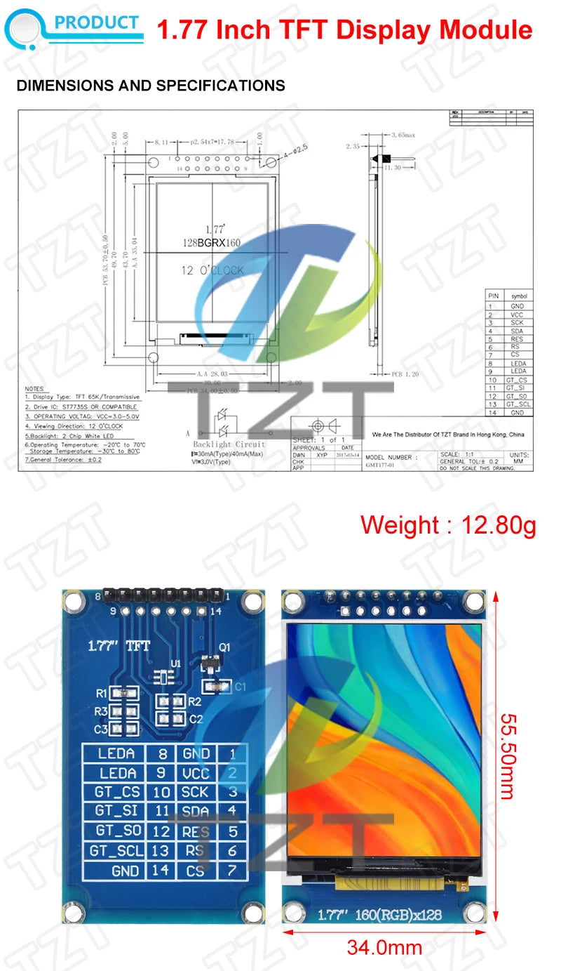 TFT Display, 0.96/1.3/1.44/1.8/2.4/2.8/3.5 Inch TFT Full Color Screen LCD Module, ST7735 ILI9341 Driver Interface SPI for Arduino