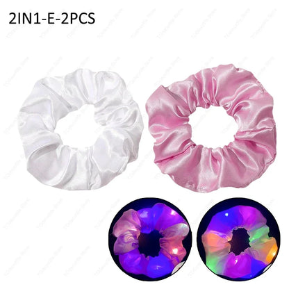 LED Luminous Scrunchies Hairband Women Glowing Elastic Hair Tie Hair Rope Girl Glow in the Dark Party Supplies Hair Accessory