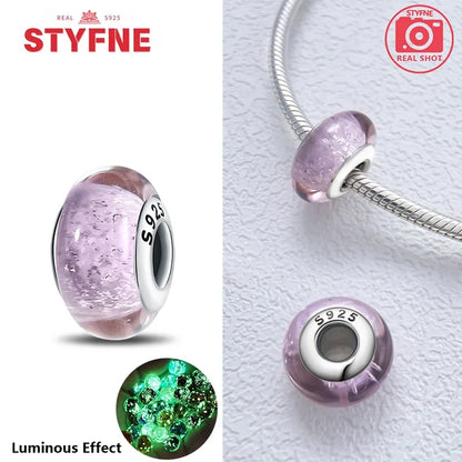 Charm Sterling Silver 925 Colorful Luminous Beads Murano Glass Series Fit Original Bracelet for Women Jewelry DIY Fine Gift