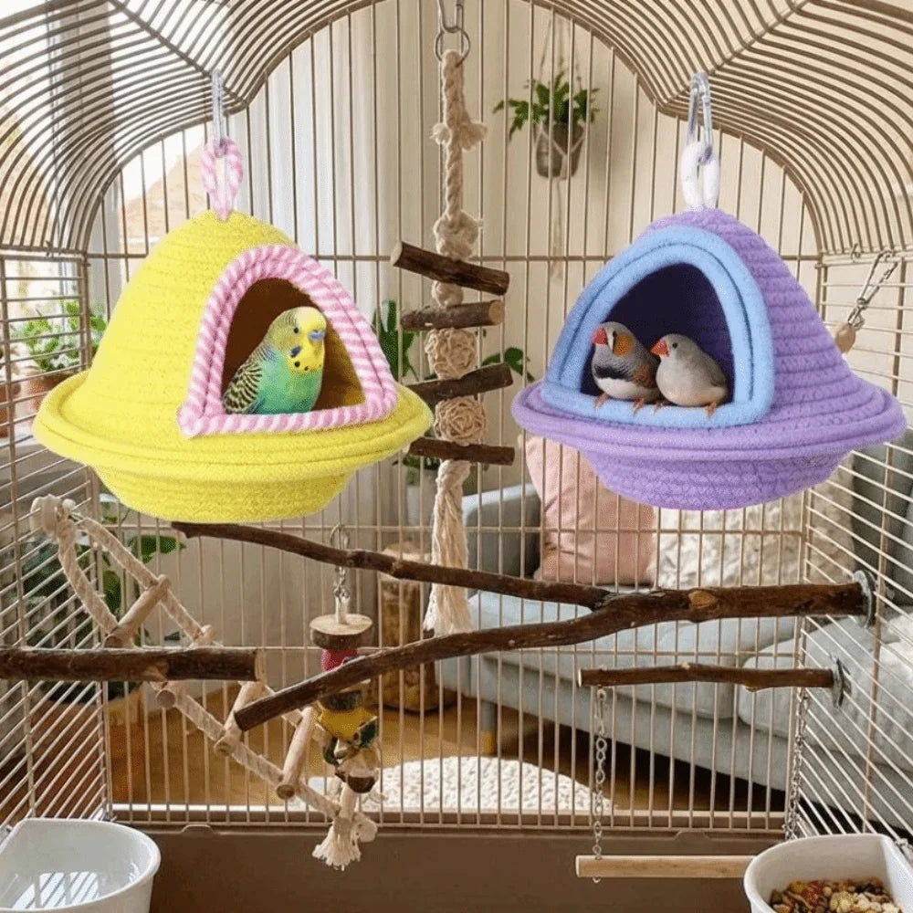 Nido jaula de pájaros para dormir abrigado, tejido a mano, a prueba de viento, cama colgante para pájaros, engrosado, resistente a las mordeduras, hábitat para mascotas, periquito
